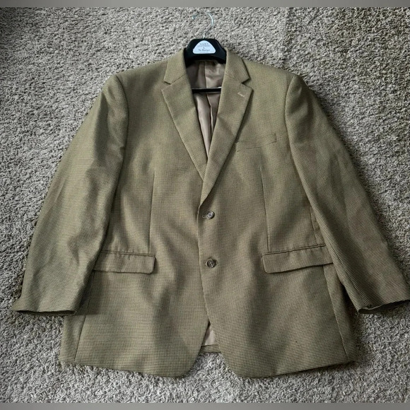 CHAPS Mens Brown Khaki CLASSIC FIT 2 Button Sport Coat Blazer Jacket SIZE 46R - Picture 1 of 7